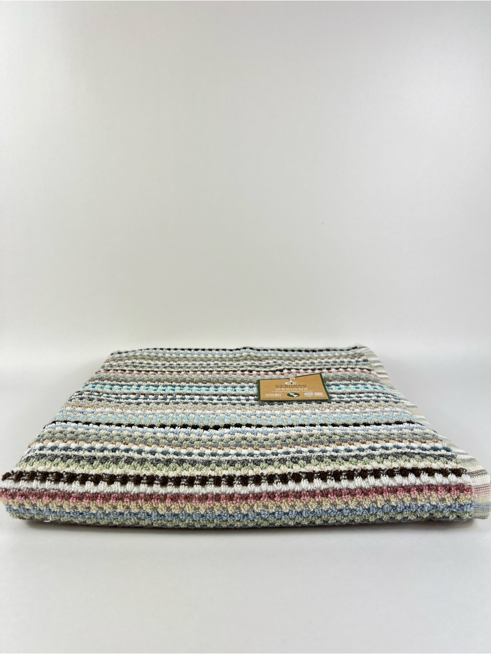 Deborah Connolly Bath Towel Boho Striped Green Blue Brown Soft Cotton 1 Pc NEW